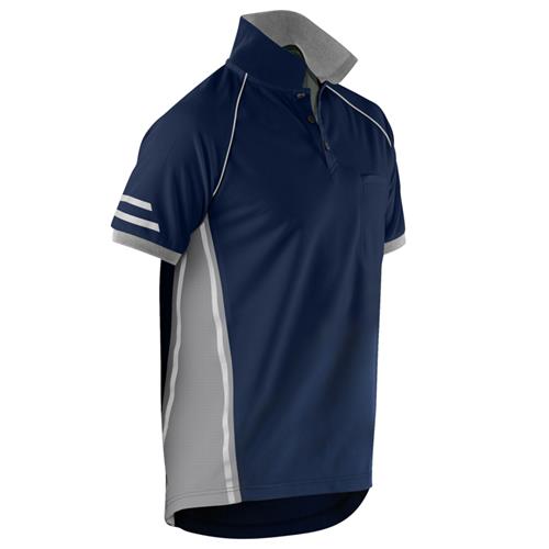 grey and blue polo shirt