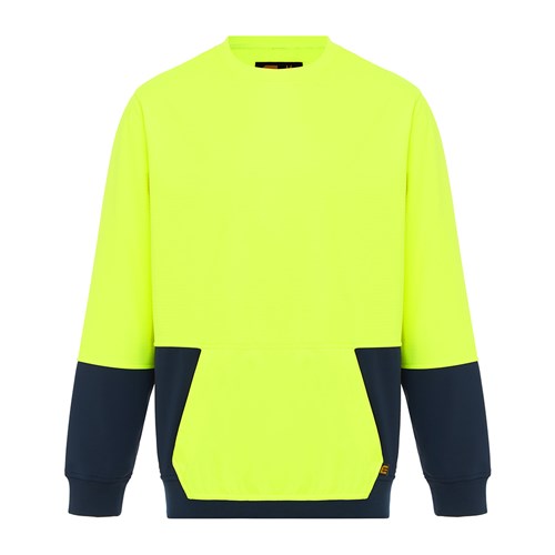 CrewNeck w KPockets Pullover - Hi Vis Yellow Navy