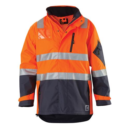 Hi Vis Waterproof Jacket with Tape - Orange Navy