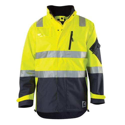 Hi Vis Waterproof Jacket with Tape - Yellow Navy
