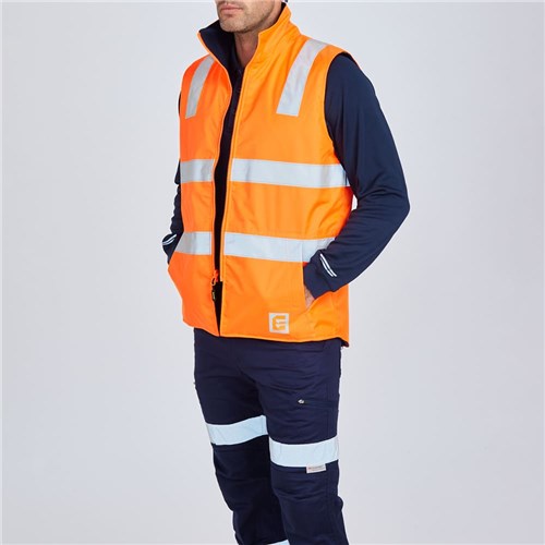 Hi-Vis Day/Night Taped Reversible Vest - Orange Navy