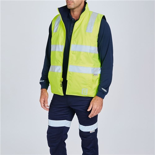 Hi-Vis Day/Night Taped Reversible Vest - Yellow  Navy