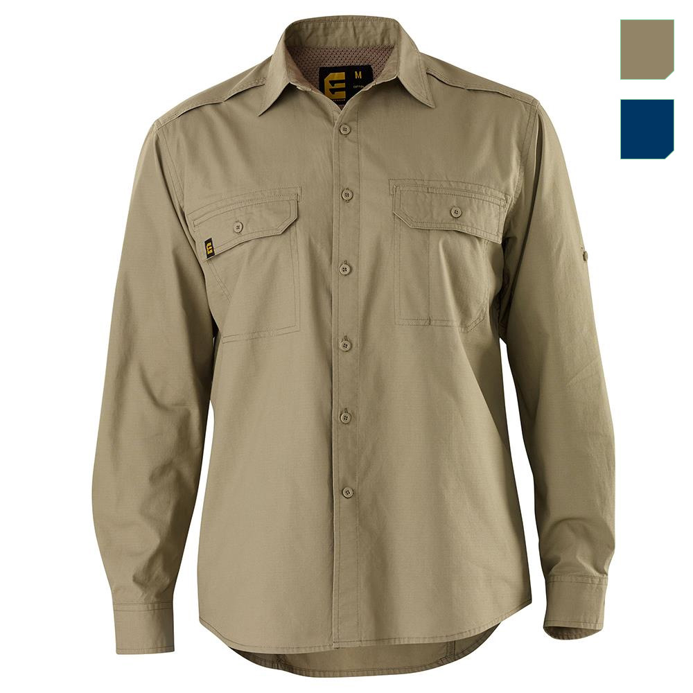 『TEN WORK SHIRT KHAKI S』 Shirt LS Cool Ripstop Khaki XL - ELEVEN Workwear