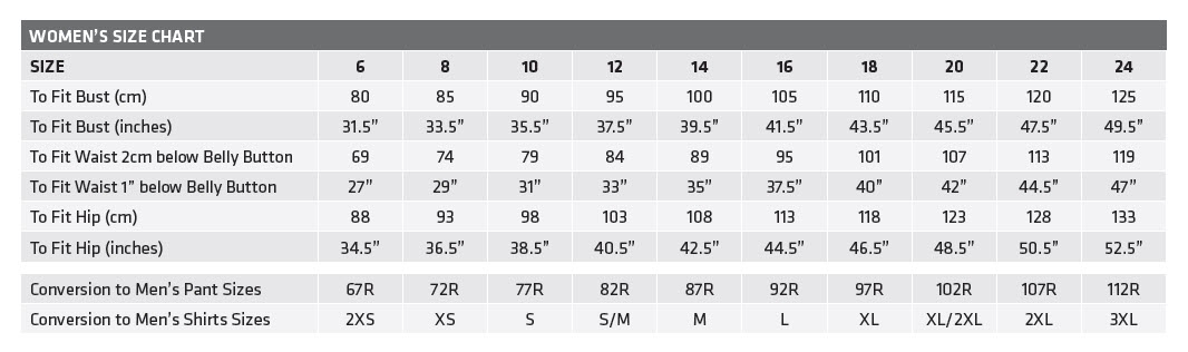 Australian Clothing Size Conversion Chart Womens