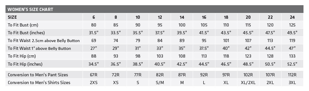 TRUSPEC Size Chart for TRU BDU and ACU Apparel  Uniform Tactical Supply